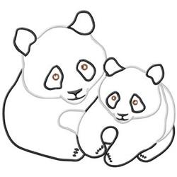 Charming line art of a cozy adult and young panda, with smooth black outlines and minimal details, perfect for playful themes