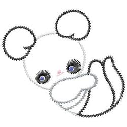 Playful panda face with blue eyes, large round ears, and pink blush in a whimsical style.