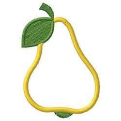 Stylized pear outlined in yellow with a green leaf, featuring a playful, minimalist design perfect for kitchen décor.