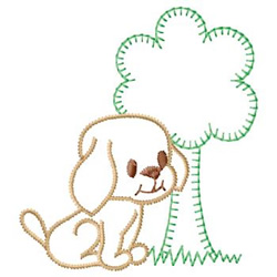 Puppy and Tree Embroidery Design | EmbroideryDesigns.com