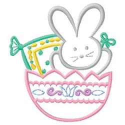 Playful rabbit peeking from a colorful decorative egg with floral patterns, perfect for Easter.