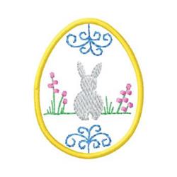 Whimsical rabbit silhouette surrounded by pink flowers and green grass, framed in cheerful yellow for Easter.