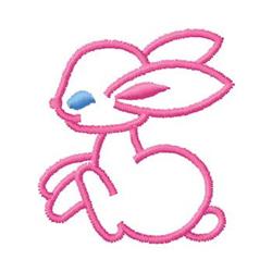 Cute rabbit with a pink outline, blue eye, and white body, perfect for Easter-themed applique projects.