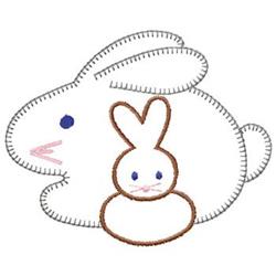 Cute rabbit applique design featuring a white rabbit with pink accents and a small brown bunny for Easter.