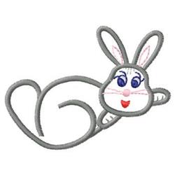 Cute rabbit with pink ears and blue eyes, smiling for Easter, designed for playful machine embroidery.