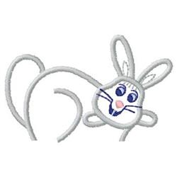 Playful cartoon rabbit with a white outline, blue features, and pink nose, perfect for Easter decor.
