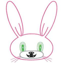 Playful rabbit head with large pink ears and bright green eyes, perfect for cheerful Easter decorations.
