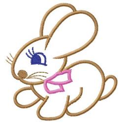 Charming rabbit with a pink bow and blue eye, perfect for playful Easter embroidery projects.