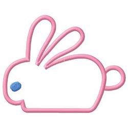Playful rabbit outline in pink with long ears and a blue nose, perfect for Easter decorations.