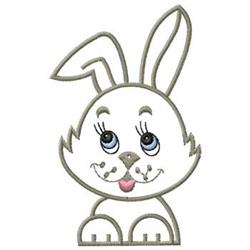 Playful cartoon rabbit with white fur, large ears, and blue eyes, perfect for Easter decor.