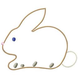 Playful rabbit in a simple outline with colorful dots for eyes and nose, perfect for whimsical Easter embroidery.