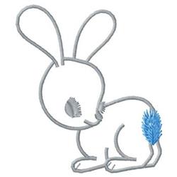Modern gray outline rabbit with a fluffy blue tail, minimalistic design perfect for spring.