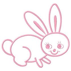 Cute rabbit with pink outlines and large ears, radiating spring joy in a playful cartoon style.