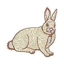 Cute rabbit with light beige fur and pink ears, relaxing in a spring-themed cartoon style.