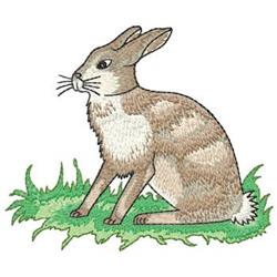 Realistic rabbit with brown and white fur sitting in lush grass, perfect for spring-themed home decor.