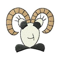 Playful ram head with large beige horns, cheerful white face, and a black bow beneath. Perfect for fun decor.