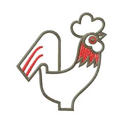 Redwork rooster in line art style with bold outlines and striking red features on a white background.