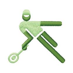 Stylized runner figure in green shades, elongated limbs, dynamic motion, modern minimalist design.