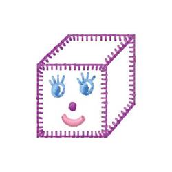 Applique smiling block with a cheerful face, blue eyes, and bright colors, perfect for children's items.