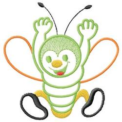 Playful cartoon bug with a green body, orange wings, and a smiling face, perfect for kids' decor.