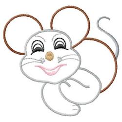 Playful white mouse with brown ear accents and a pink nose, designed for machine embroidery.
