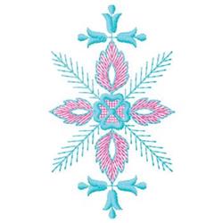 Colorful snowflake design in light blue and pink, featuring delicate white accents, perfect for winter decor.
