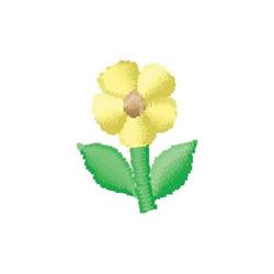 Vibrant yellow flower with brown center and green leaves, featuring a simple spring design suitable for various projects.