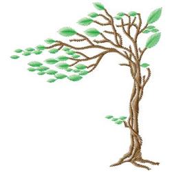 Realistic tree with a twisted brown trunk and flowing light green leaves, capturing spring's essence.