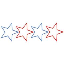 Patriotic row of blue and red stars with a white star center, featuring a simple graphic design.