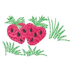 Colorful strawberries nestled in green grass, highlighting a playful spring/summer theme, perfect for kitchen décor.