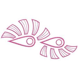 Stylized feather pair in vibrant pink with elongated curves and dynamic lines, perfect for modern quilting.