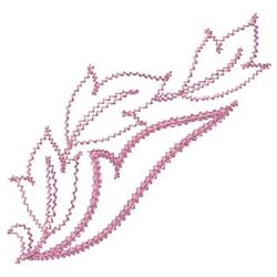 Stylized leaf design featuring soft pink tones, elegant curves, and intricate stitching details.