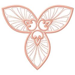 Elegant embroidery design of stylized leaves with intricate swirls and soft hues, perfect for quilting.