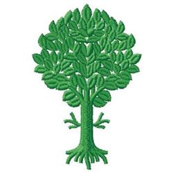 Stylized tree with vibrant green leaves, detailed foliage, simple trunk and roots, perfect for nature decor.