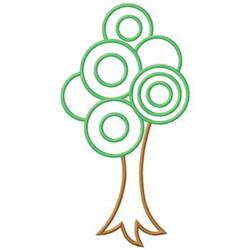 Stylized tree depicting a brown trunk and playful green circles in simple line art, minimalist design.