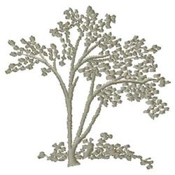 Stylized tree with intricate branches and leaves in soft neutrals, showcasing elegant naturalistic design.