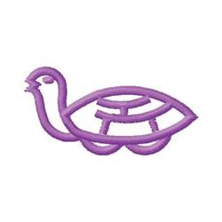 Stylized turtle in a purple outline with a simple, whimsical design, showcasing its head and shell.