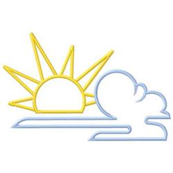 Cheerful sun with yellow rays and a light blue cloud, capturing a playful spring/summer vibe.