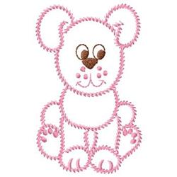 Cartoon teddy bear in pink and white with a brown nose and blush spots, perfect for children's themes.