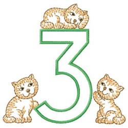 Three playful kittens surround a green outlined number three, illustrated in soft colors and charming details.