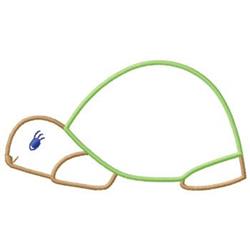 Playful turtle with a green outline and brown shell, accompanied by a whimsical blue bug. Minimalist design.