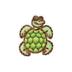 Cartoon turtle with a green honeycomb shell and cheerful face, outlined in brown, perfect for kids' decor.