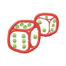 Playful design of two dice with bright red outlines and green dots, perfect for casual decor.