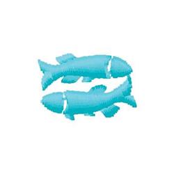 Playful design of two stylized blue fish swirling together. Simple and whimsical shapes, perfect for children's decor.