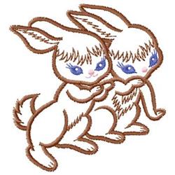 Two adorable white rabbits with blue eyes in a playful style, perfect for Easter decorations.