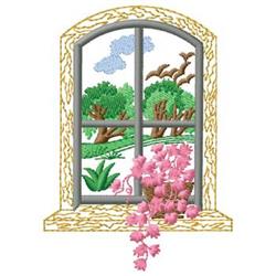Window Scene - 5x7 tree beginner-friendly embroidery design for patchwork quilt blocks