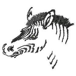Stylized zebra head in line art style with bold black outlines, detailed facial features, and stripes.