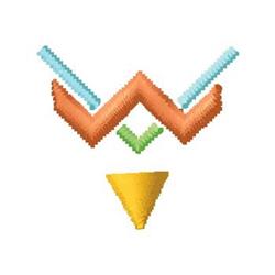 Abstract design with zigzag and triangular shapes in vibrant orange, green, and blue. Modern geometric style.