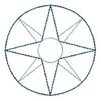 Compass rose design featuring a geometric star shape with sharp points in a circular outline, perfect for quilting.