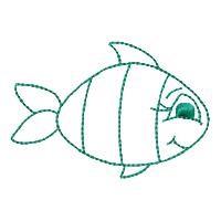 Playful fish with green stripes, rounded body, and large eyes, perfect for a cheerful coastal embroidery design.